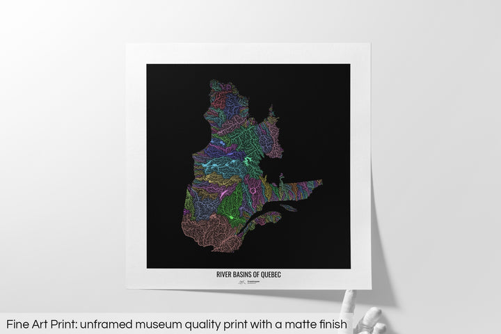 Quebec - River basin map, pastel colours - Wall Art