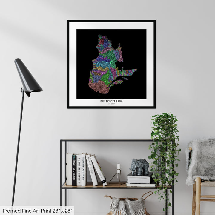 Quebec - River basin map, pastel colours - Wall Art