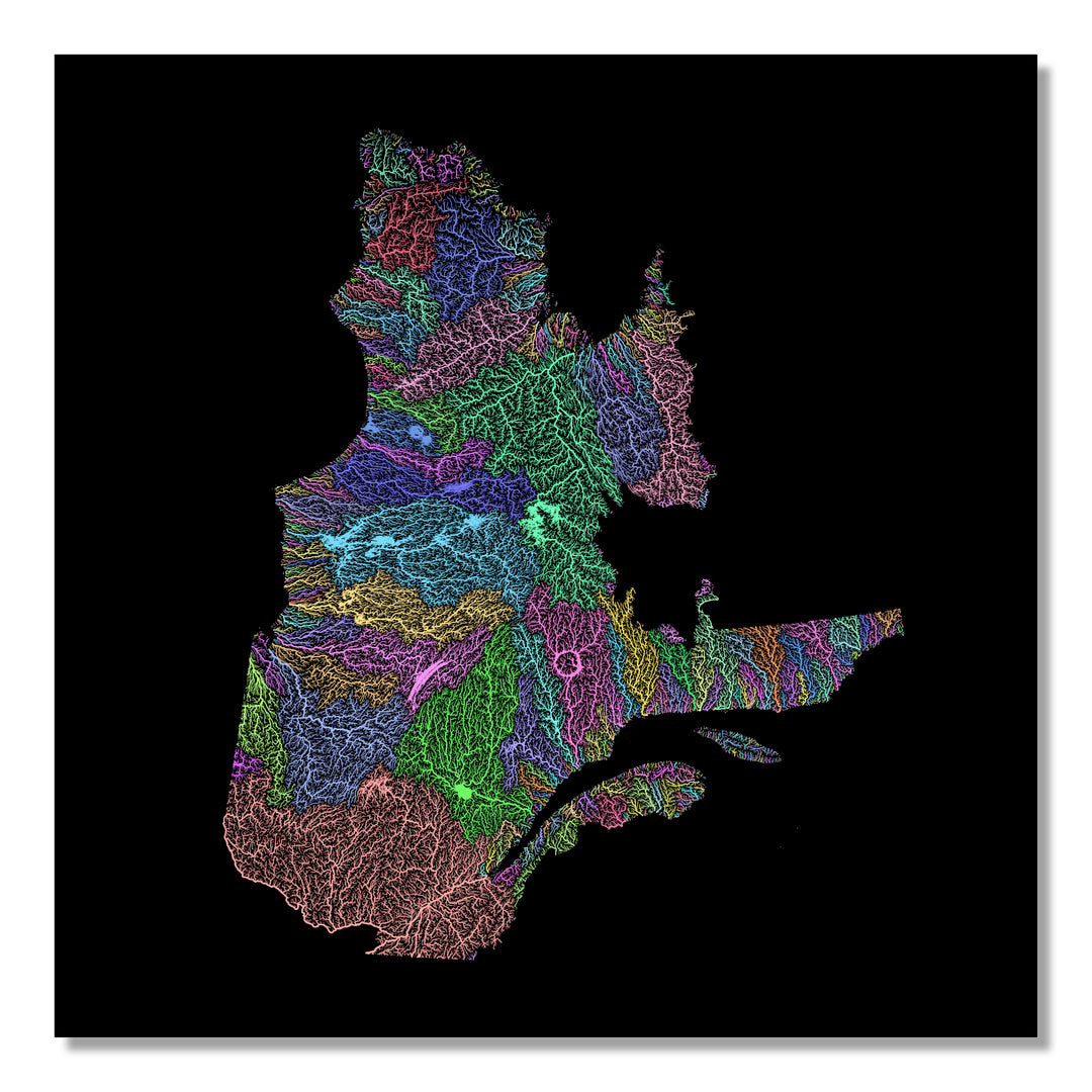 Quebec - River basin map, pastel colours - Wall Art