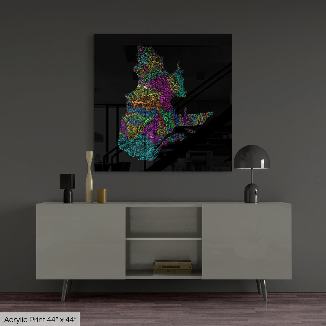 Quebec - River basin map, rainbow colours - Wall Art