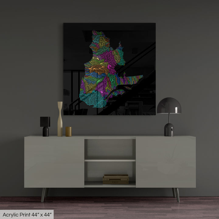 Quebec - River basin map, rainbow colours - Wall Art