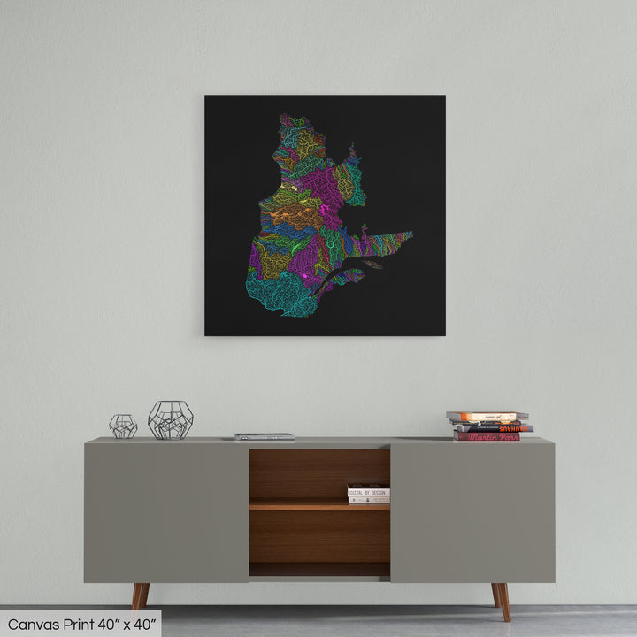 Quebec - River basin map, rainbow colours - Wall Art