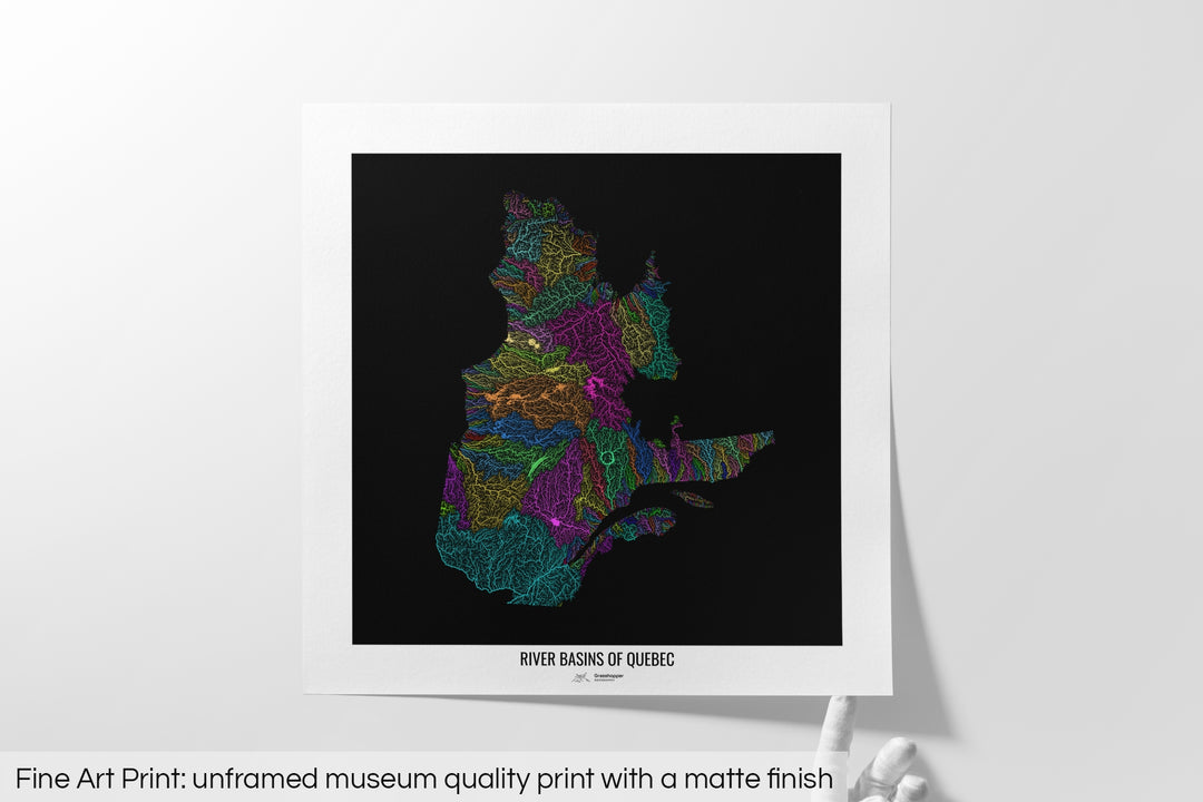 Quebec - River basin map, rainbow colours - Wall Art