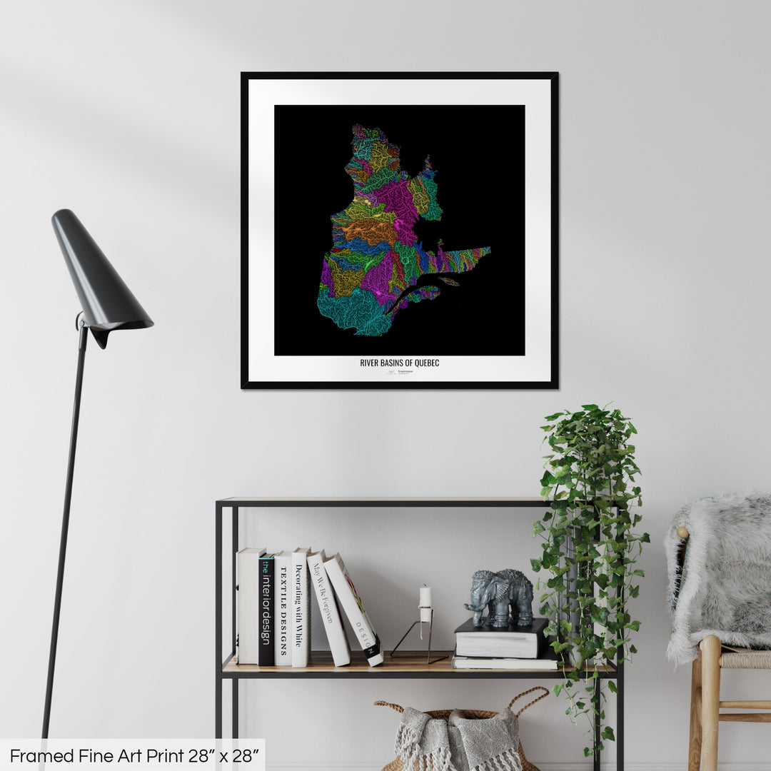 Quebec - River basin map, rainbow colours - Wall Art