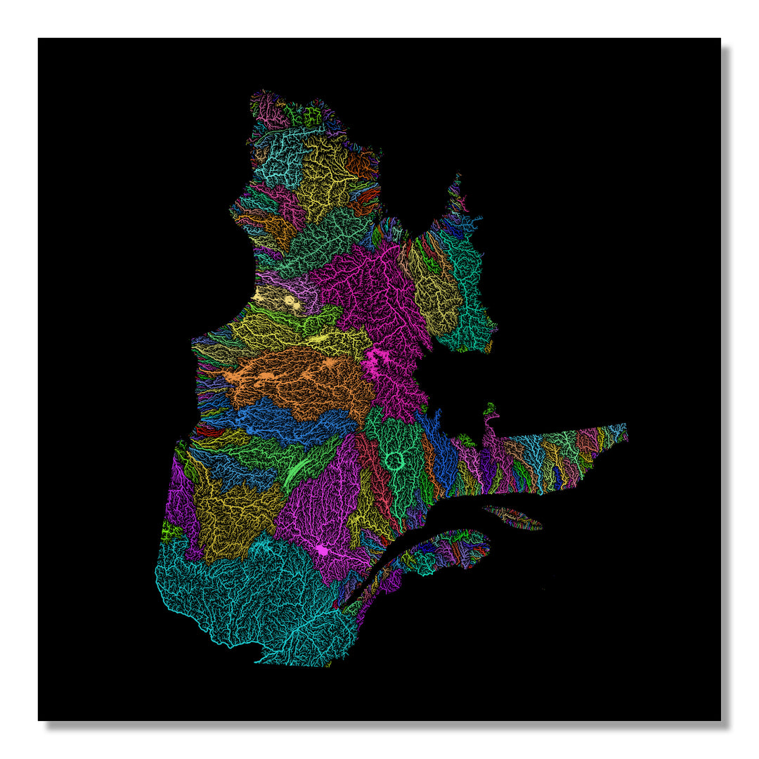 Quebec - River basin map, rainbow colours - Wall Art