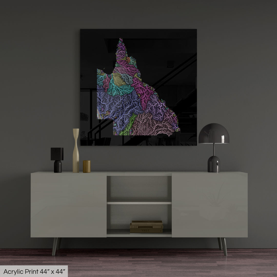 Queensland - River basin map, pastel colours - Wall Art