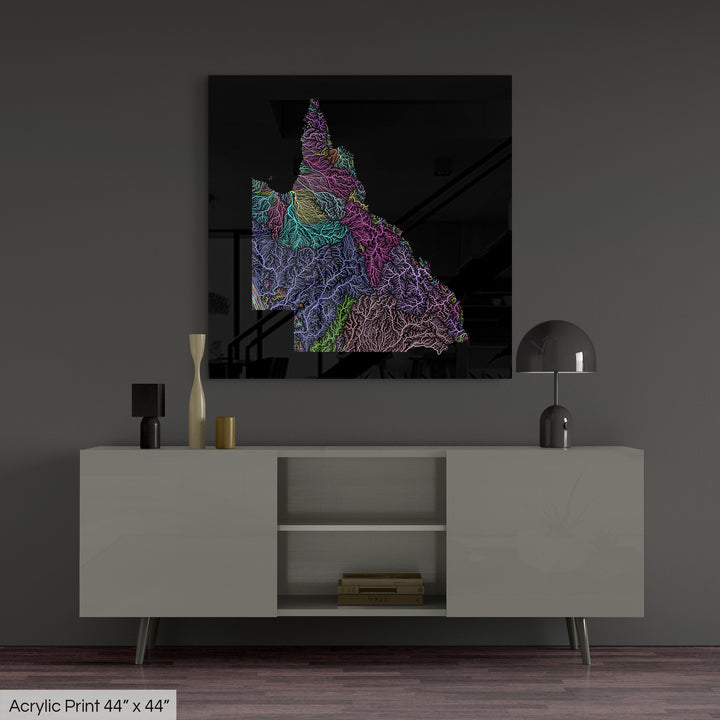 Queensland - River basin map, pastel colours - Wall Art