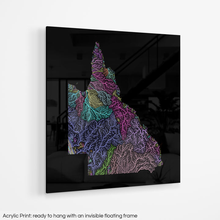 Queensland - River basin map, pastel colours - Wall Art