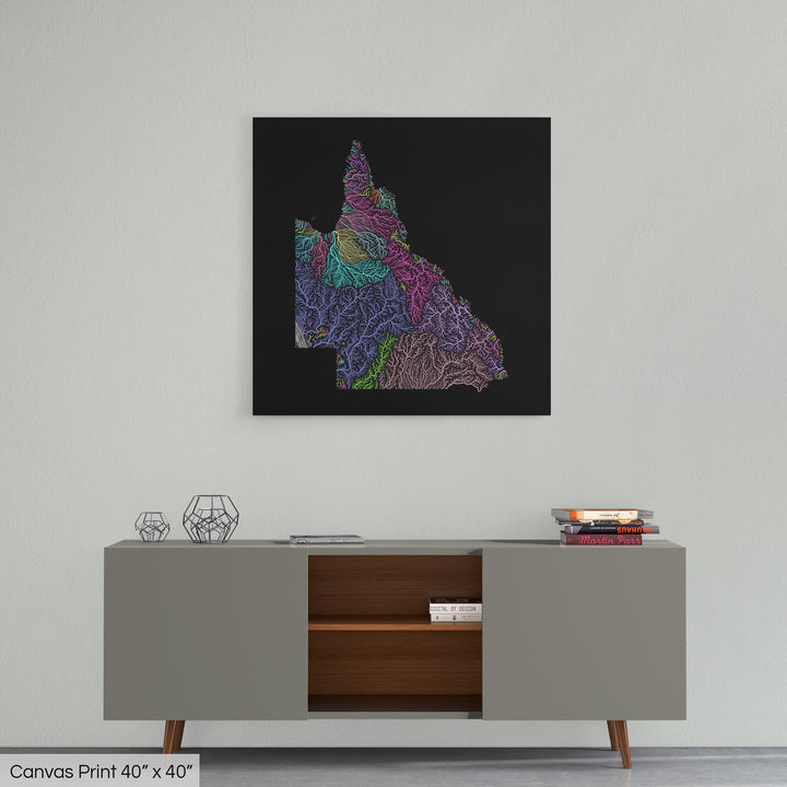 Queensland - River basin map, pastel colours - Wall Art