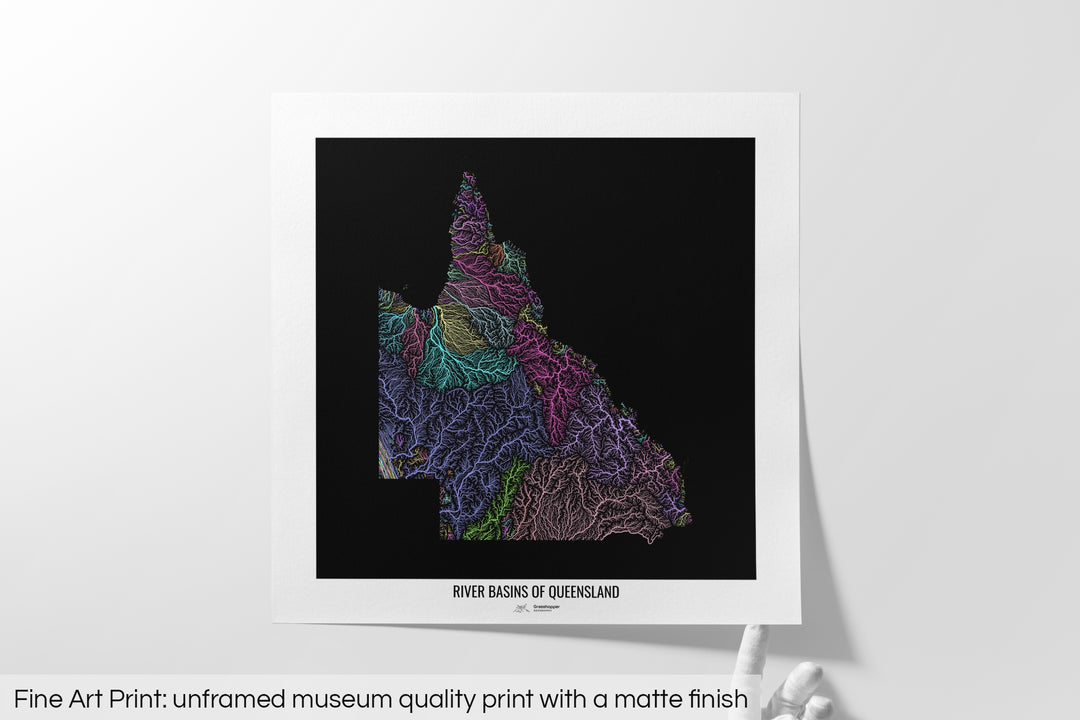 Queensland - River basin map, pastel colours - Wall Art