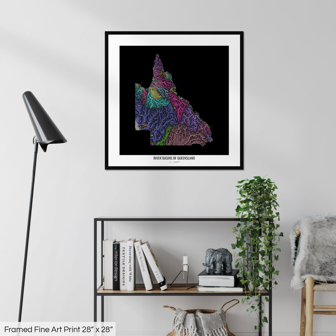 Queensland - River basin map, pastel colours - Wall Art