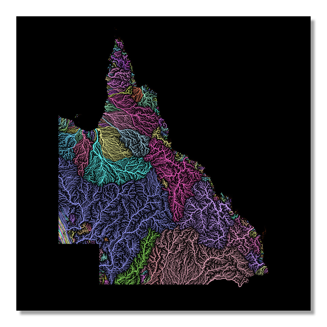 Queensland - River basin map, pastel colours - Wall Art