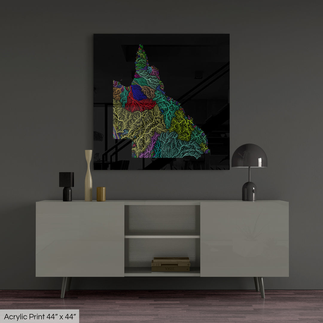 Queensland - River basin map, rainbow colours - Wall Art