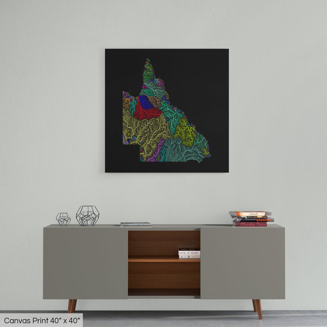 Queensland - River basin map, rainbow colours - Wall Art