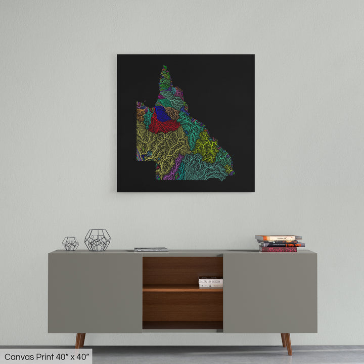 Queensland - River basin map, rainbow colours - Wall Art
