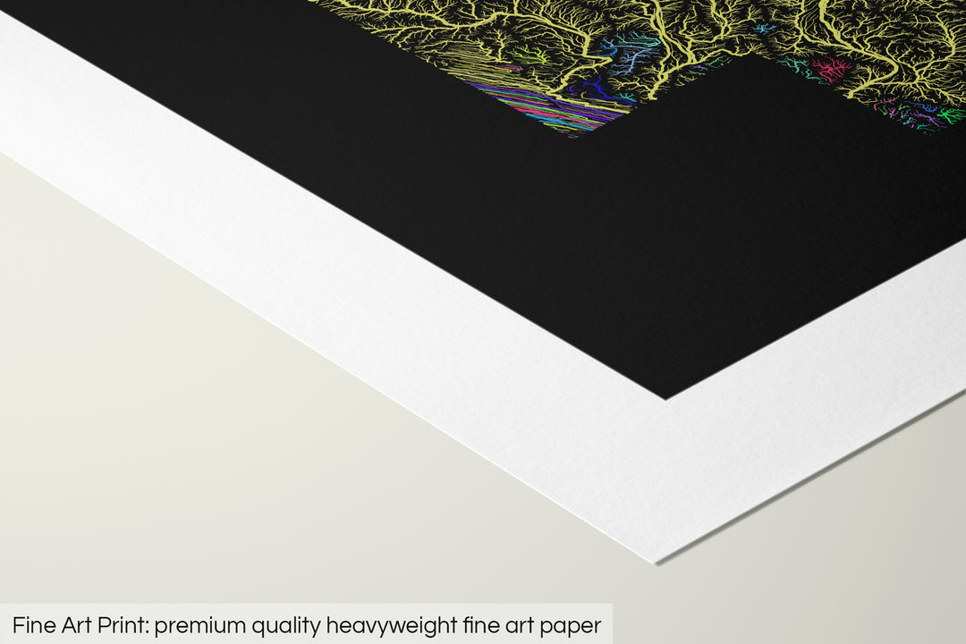 Queensland - River basin map, rainbow colours - Wall Art