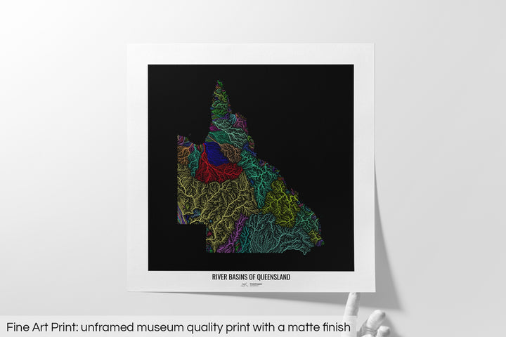 Queensland - River basin map, rainbow colours - Wall Art