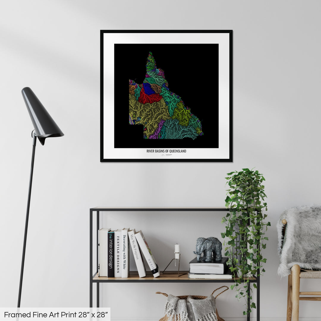 Queensland - River basin map, rainbow colours - Wall Art