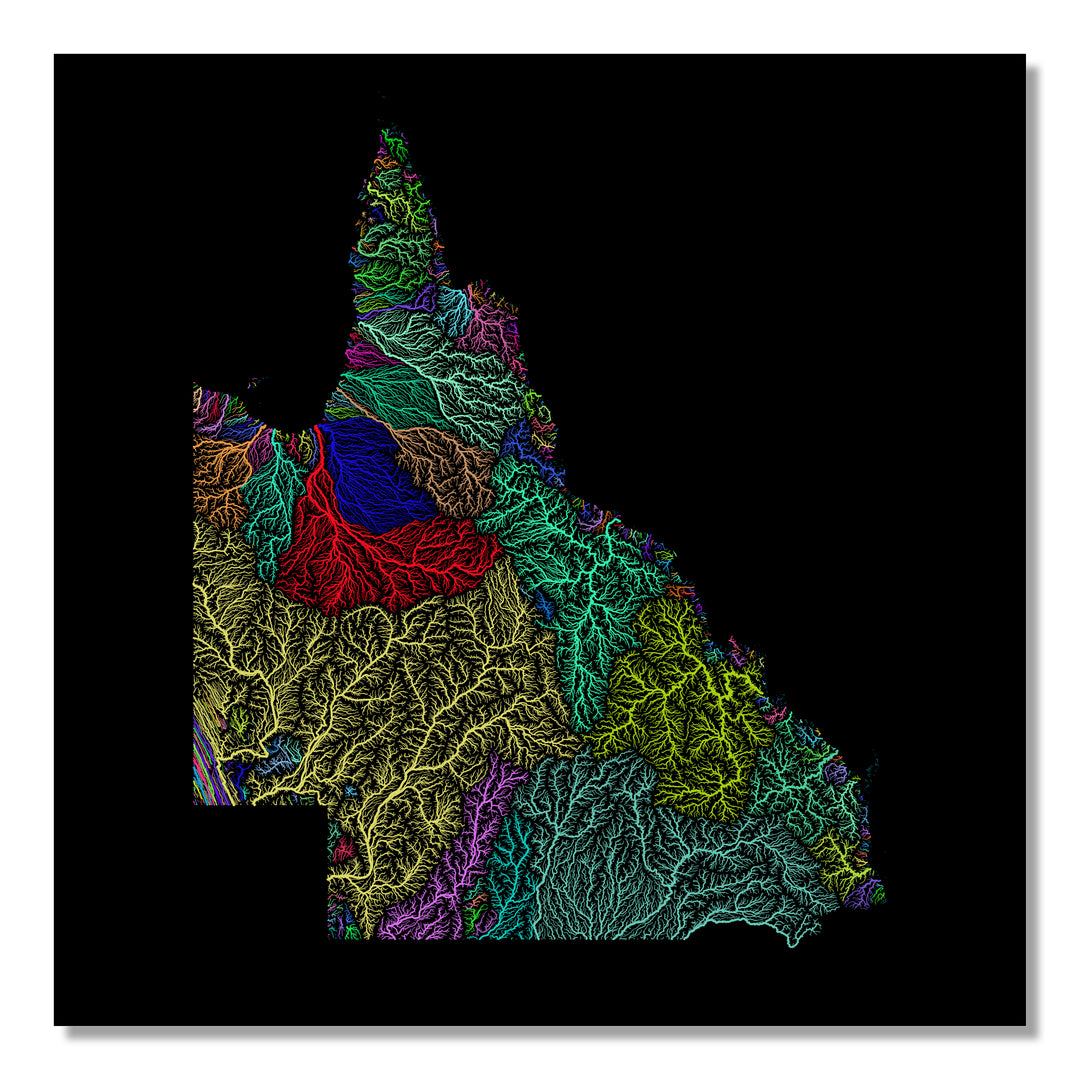 Queensland - River basin map, rainbow colours - Wall Art