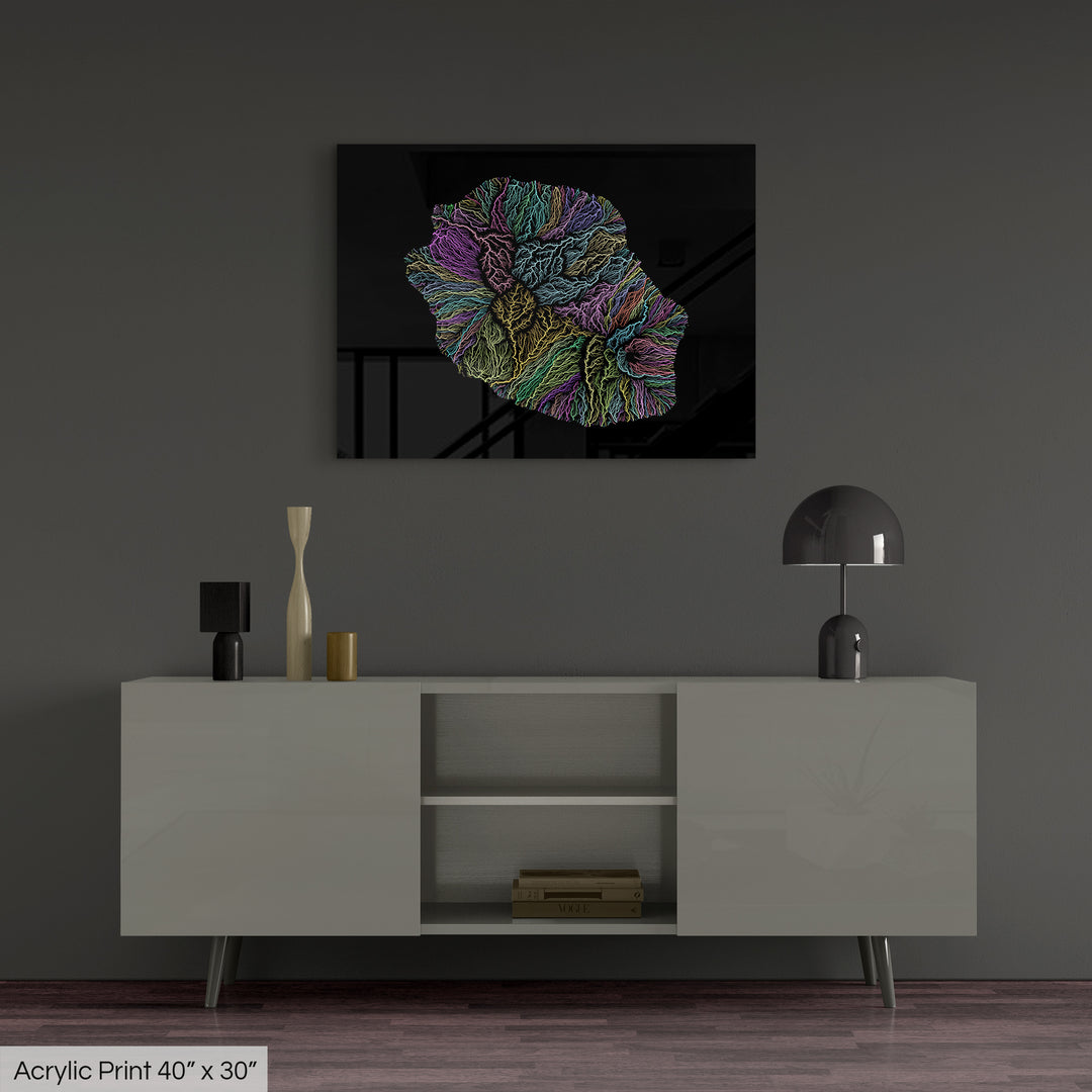 Reunion - River basin map, pastel colours - Wall Art