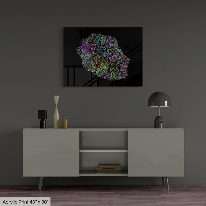 Reunion - River basin map, pastel colours - Wall Art