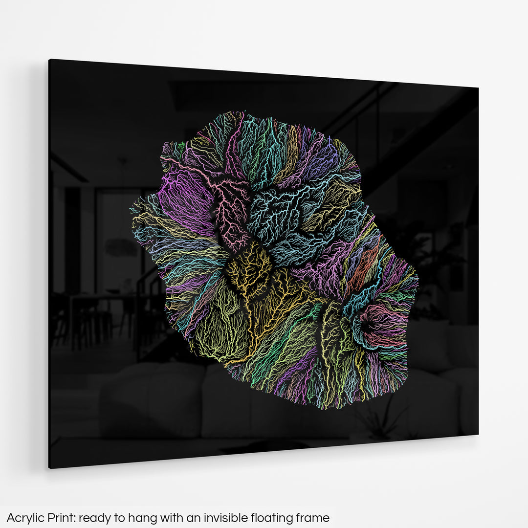 Reunion - River basin map, pastel colours - Wall Art