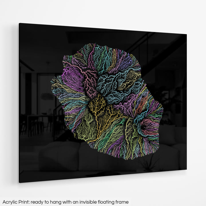 Reunion - River basin map, pastel colours - Wall Art
