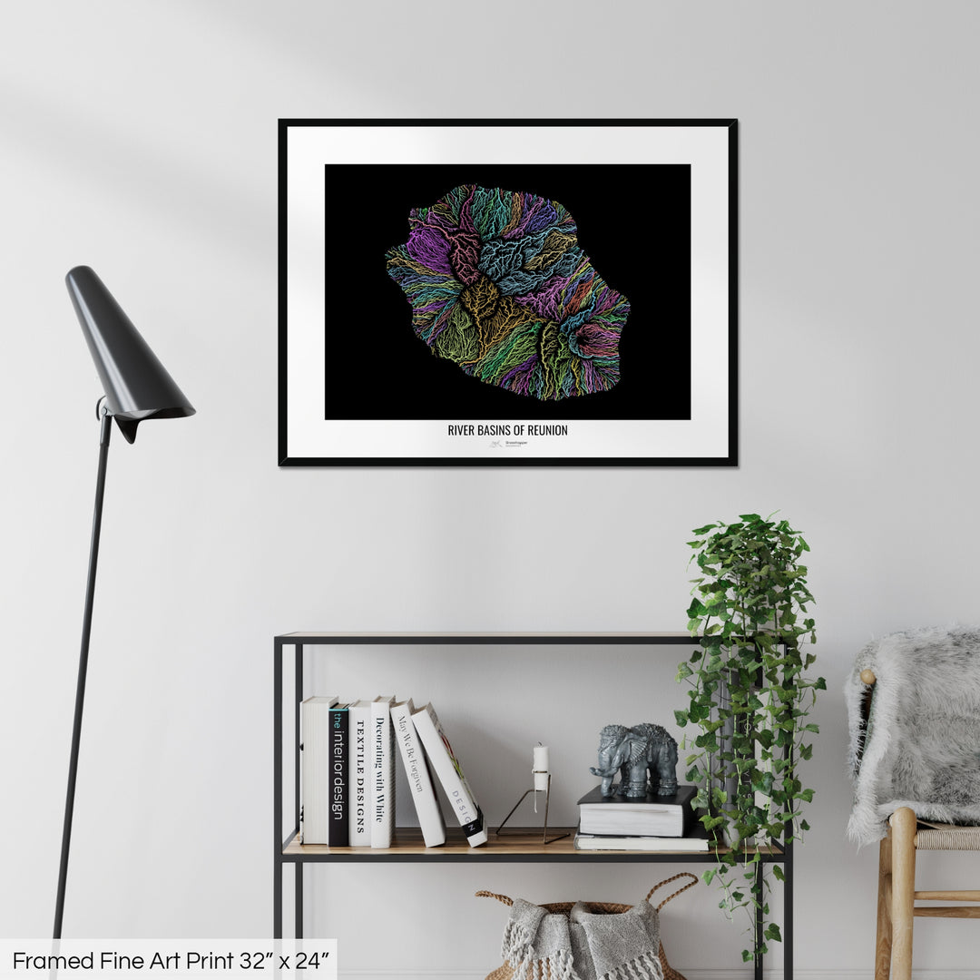Reunion - River basin map, pastel colours - Wall Art