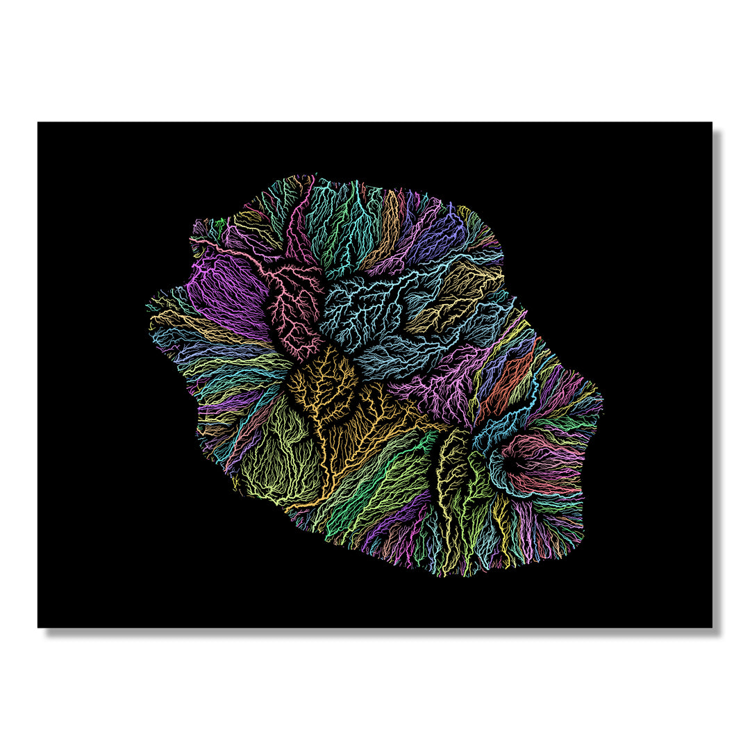 Reunion - River basin map, pastel colours - Wall Art