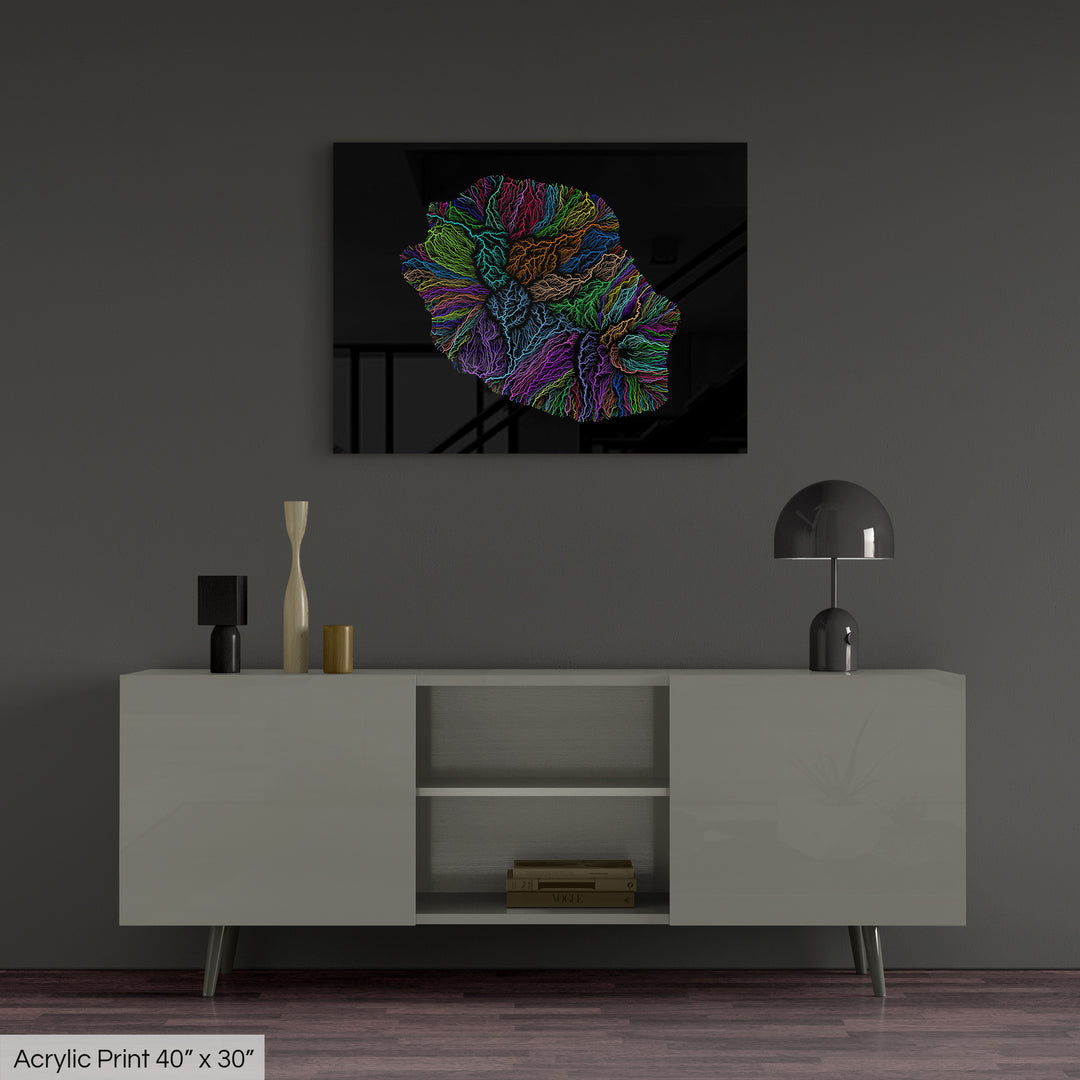 Reunion - River basin map, rainbow colours - Wall Art