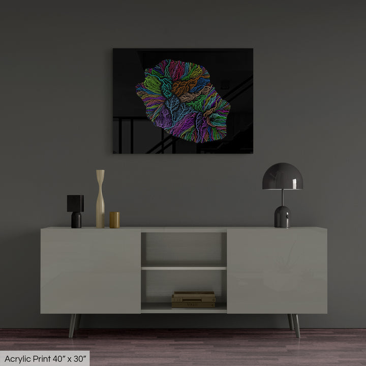 Reunion - River basin map, rainbow colours - Wall Art