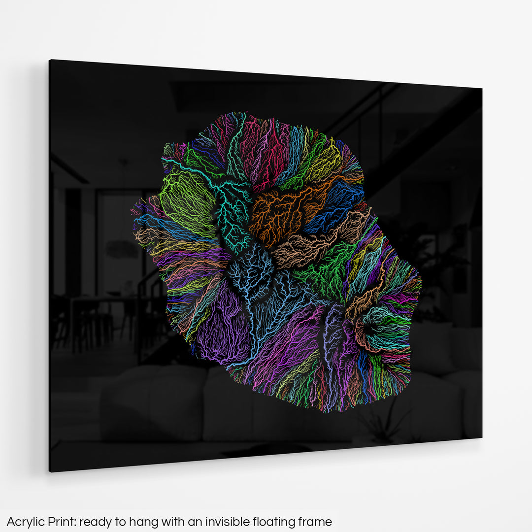 Reunion - River basin map, rainbow colours - Wall Art