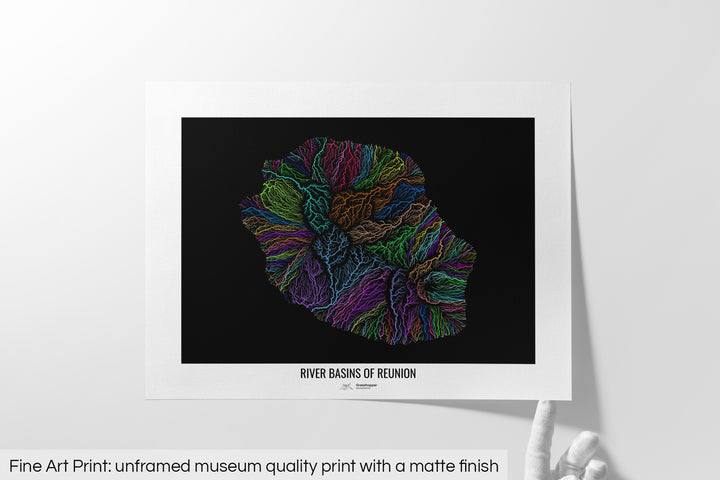Reunion - River basin map, rainbow colours - Wall Art