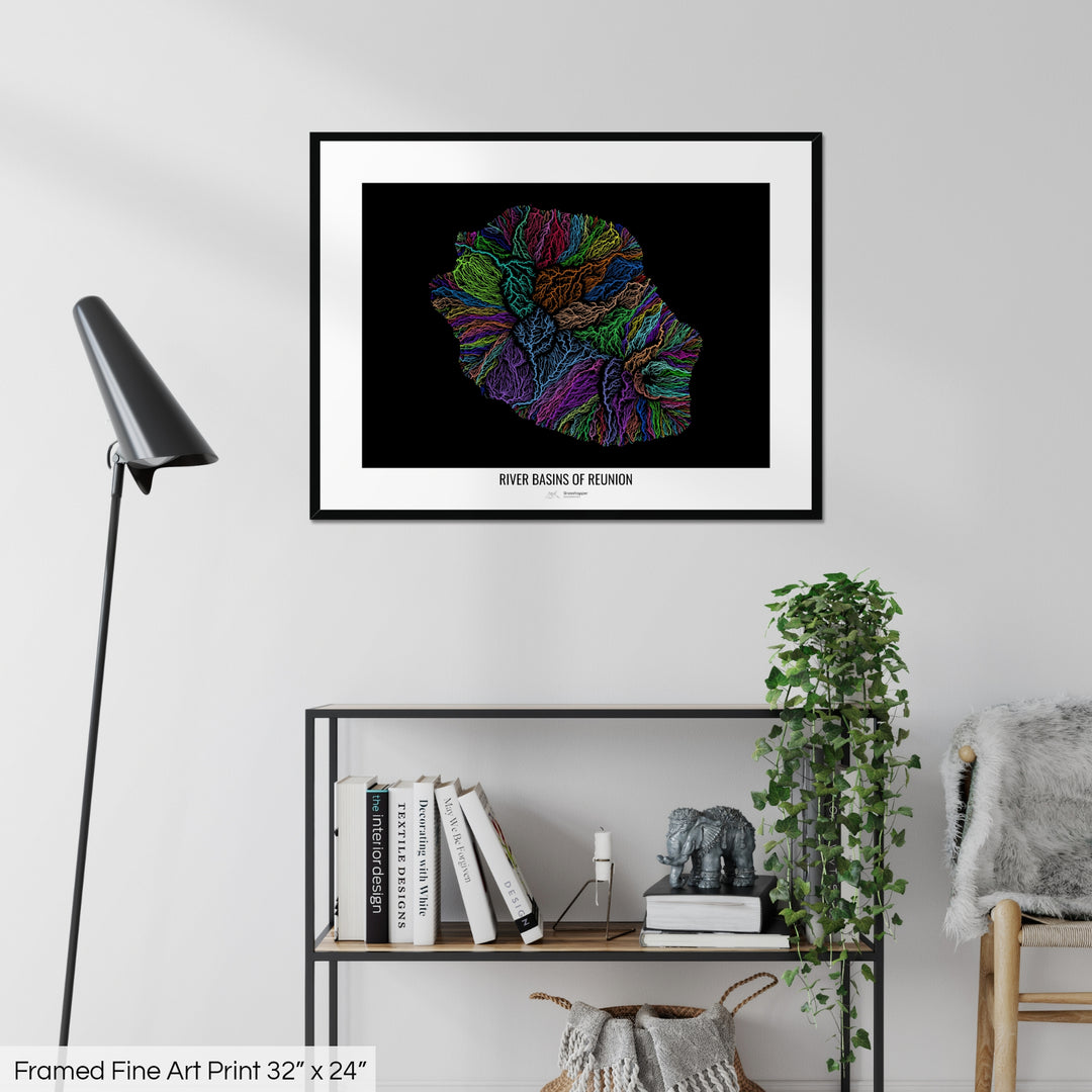 Reunion - River basin map, rainbow colours - Wall Art