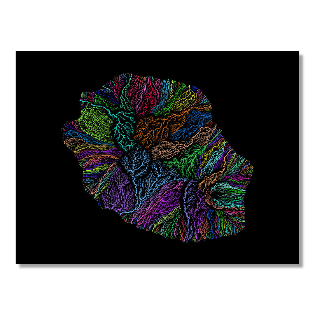 Reunion - River basin map, rainbow colours - Wall Art
