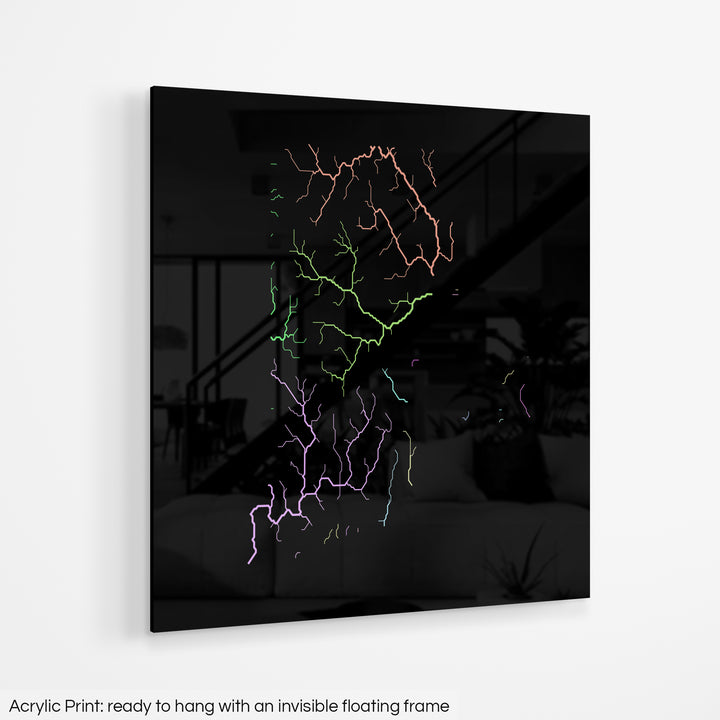 Rhode Island - River basin map, pastel colours - Wall Art