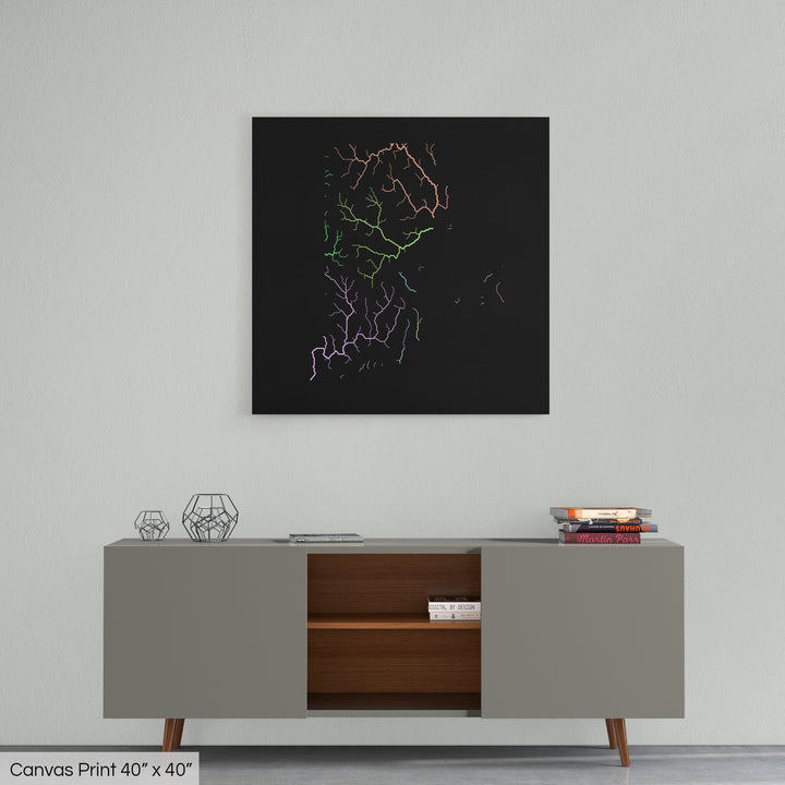Rhode Island - River basin map, pastel colours - Wall Art