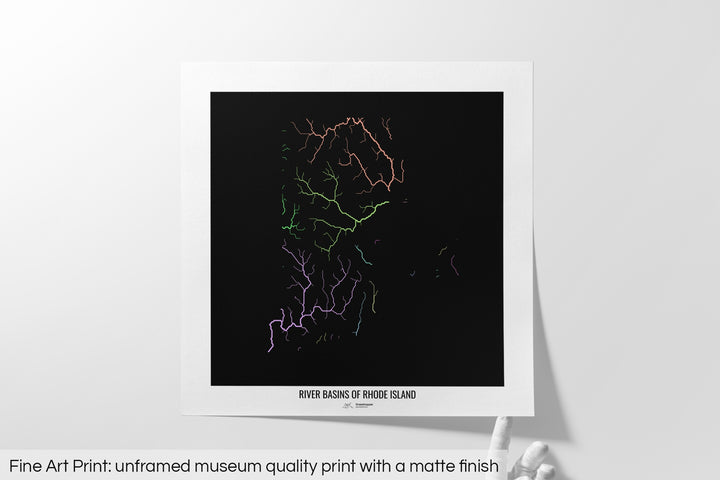 Rhode Island - River basin map, pastel colours - Wall Art