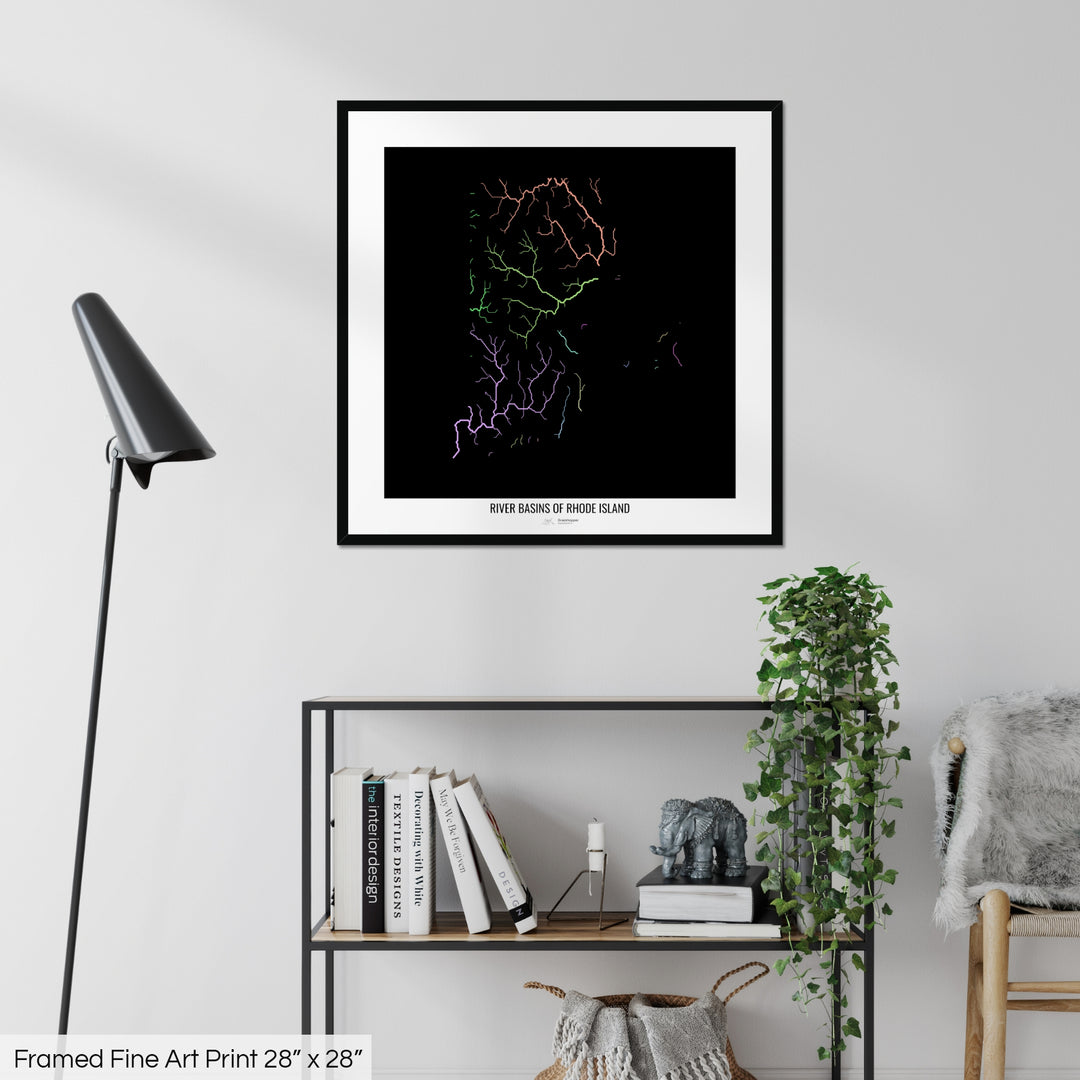 Rhode Island - River basin map, pastel colours - Wall Art