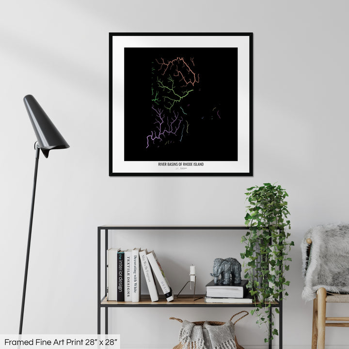 Rhode Island - River basin map, pastel colours - Wall Art