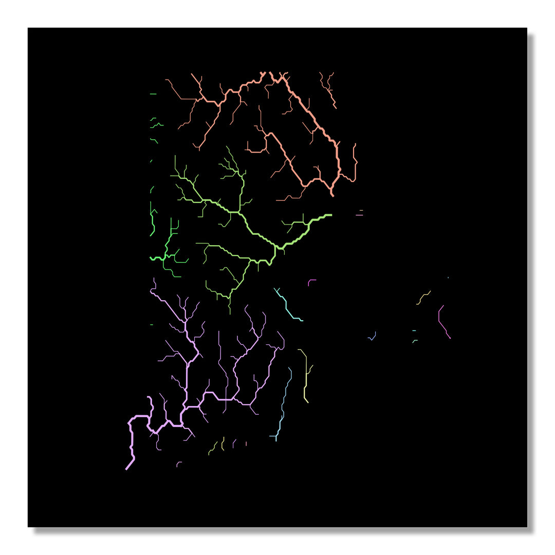Rhode Island - River basin map, pastel colours - Wall Art