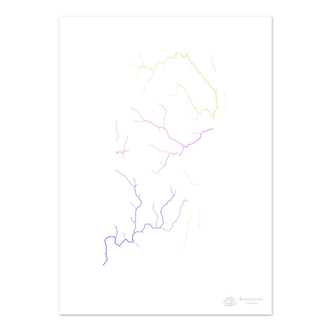 Rhode Island - Carte du bassin fluvial, pastel sur blanc - Fine Art Print