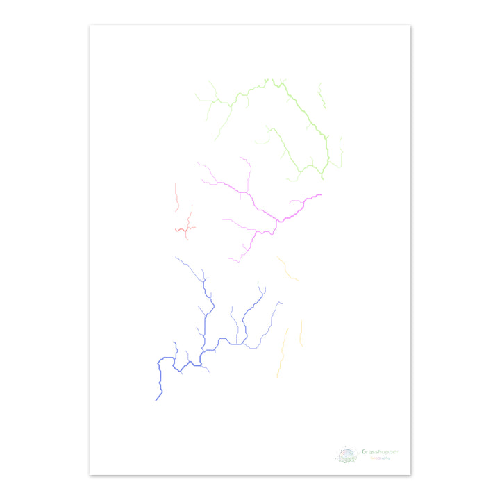 Rhode Island - River basin map, pastel on white - Fine Art Print
