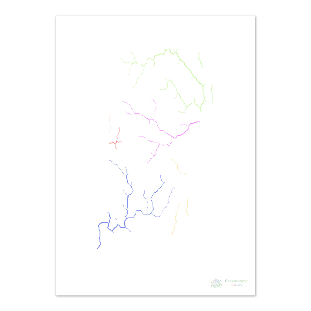 Род-Айленд - Карта речного бассейна, пастель на белом фоне - Художественная печать