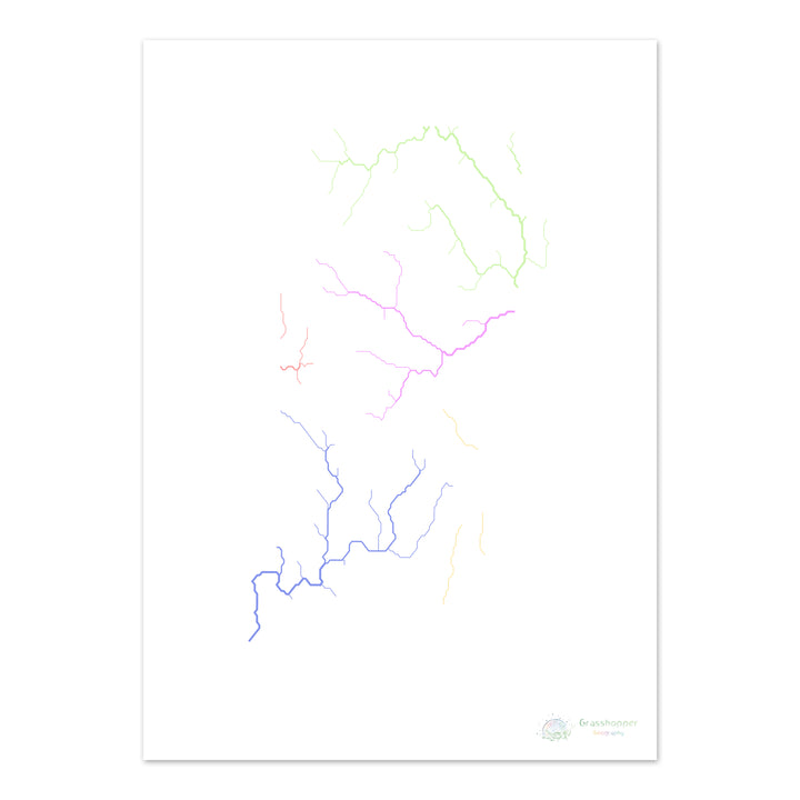 Rhode Island - Mapa de la cuenca fluvial, pastel sobre blanco - Impresión de bellas artes