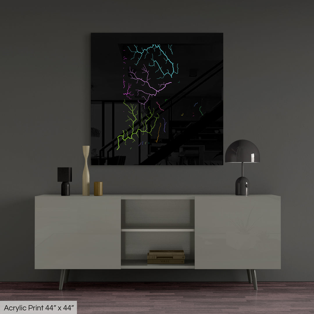 Rhode Island - River basin map, rainbow colours - Wall Art