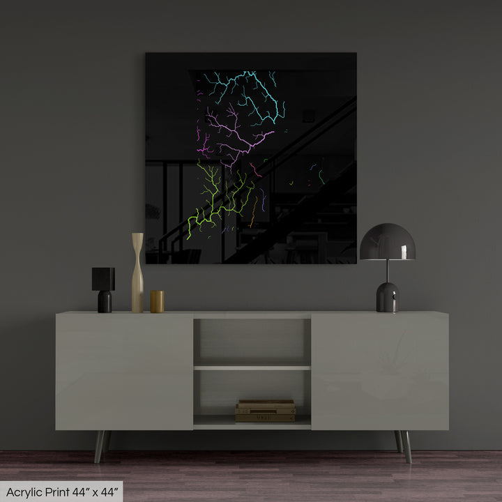 Rhode Island - River basin map, rainbow colours - Wall Art