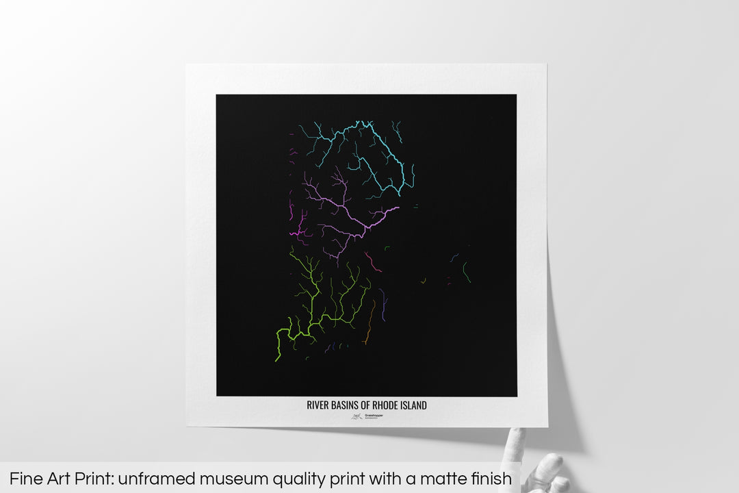 Rhode Island - River basin map, rainbow colours - Wall Art