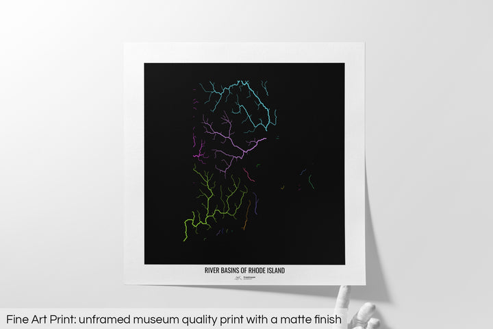 Rhode Island - River basin map, rainbow colours - Wall Art