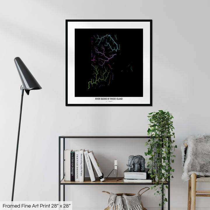 Rhode Island - River basin map, rainbow colours - Wall Art